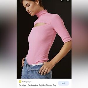 Sanctuary Sustainable Cut-Out Ribbed Top Pink Long Sleeve Women's Top Medium